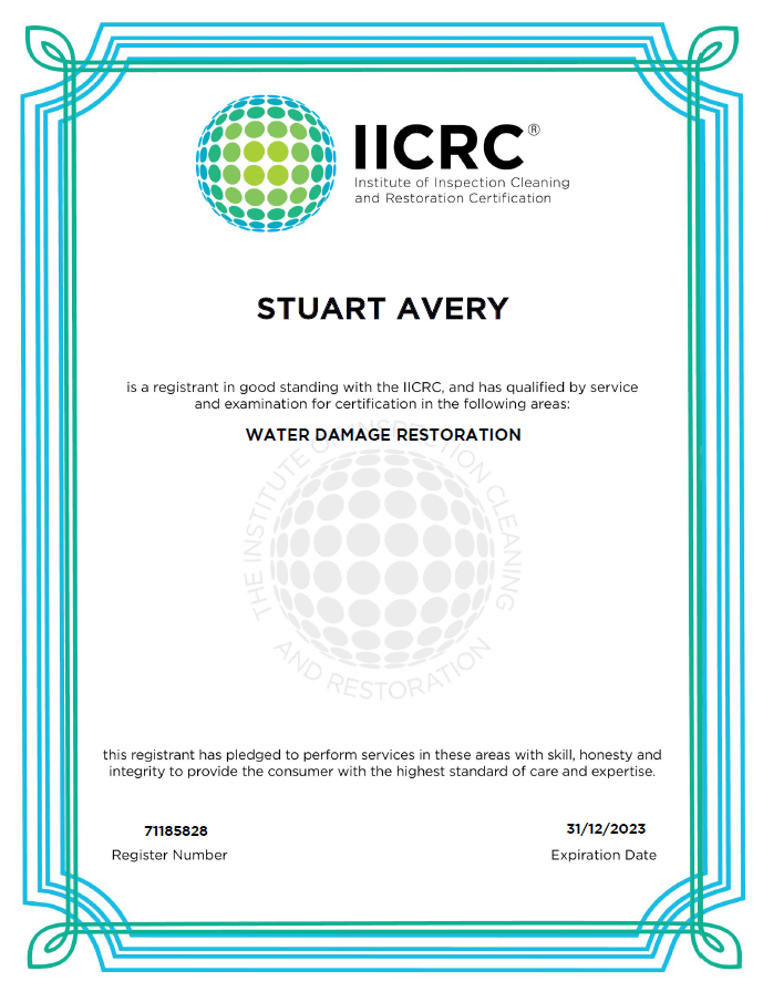 IICRC Stuart Avery Water Damage Restoration Certificate